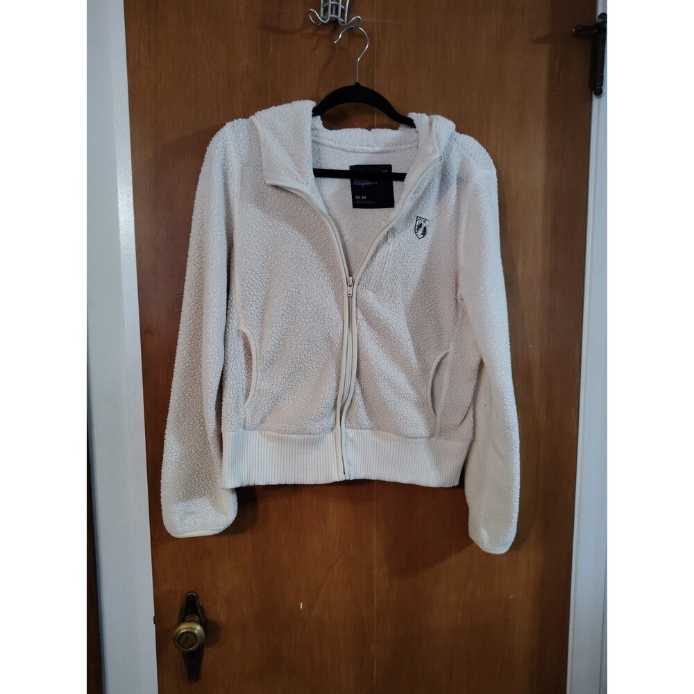 American Eagle Womens Size Medium Hoodie Fleece Zip-up Jacket Ivory Sweatshirt